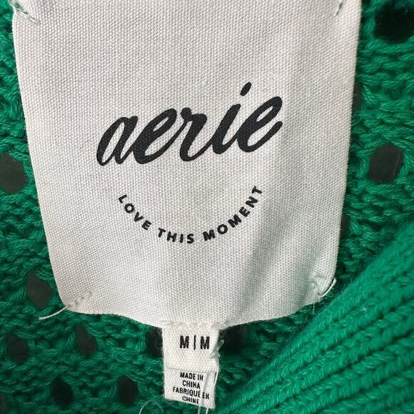 Aerie Open Knit Polo Sweater Green Size M NWT - Picture 3 of 5
